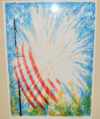Vtg Framed Artist Signed Patriotic 4th Of July American Flag Watercolor Numbered