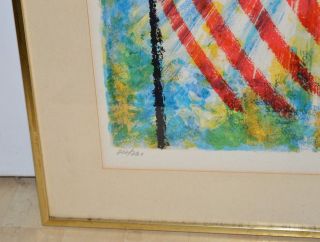 VTG Framed Artist Signed Patriotic 4th of July American Flag Watercolor Numbered 5