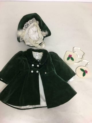 Vintage 16 " Terri Lee Doll Green Velvet Coat And Hat,  Felt Mittens