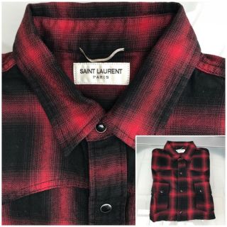 Rare & Great Saint Laurent AW15 Hedi Slimane Plaid Nashville Western Shirt 4