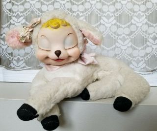 Vintage Rushton Star Creation Stuffed Toy Rubber Face Sheep Lamb Sleepy Easter