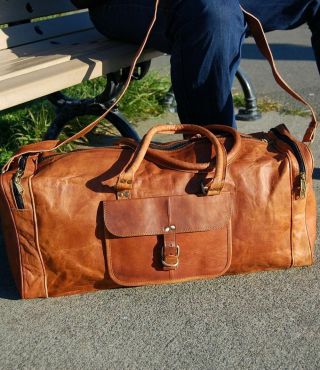 Mens Vintage Leather Bag Duffel Travel Men Gym Luggage Overnight -