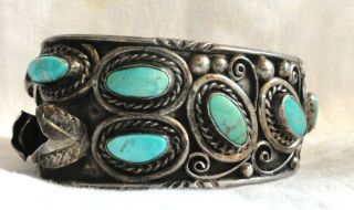 Vtg Old Pawn Navajo Turquoise Sterling Silver Cuff Watch Bracelet