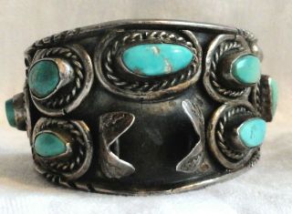 Vtg Old PAWN NAVAJO TURQUOISE Sterling SILVER Cuff Watch BRACELET 2