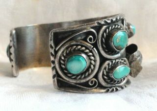 Vtg Old PAWN NAVAJO TURQUOISE Sterling SILVER Cuff Watch BRACELET 3