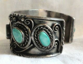 Vtg Old PAWN NAVAJO TURQUOISE Sterling SILVER Cuff Watch BRACELET 5
