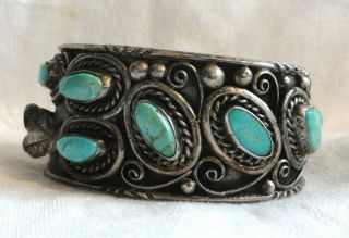 Vtg Old PAWN NAVAJO TURQUOISE Sterling SILVER Cuff Watch BRACELET 6