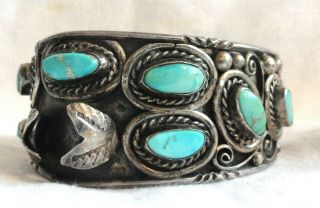 Vtg Old PAWN NAVAJO TURQUOISE Sterling SILVER Cuff Watch BRACELET 7