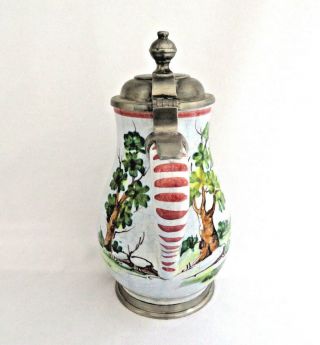 Vintage Hand Painted French Pottery Beer Stein w/ Rein Zinn Germany Pewter Lid 3