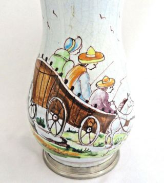 Vintage Hand Painted French Pottery Beer Stein w/ Rein Zinn Germany Pewter Lid 5