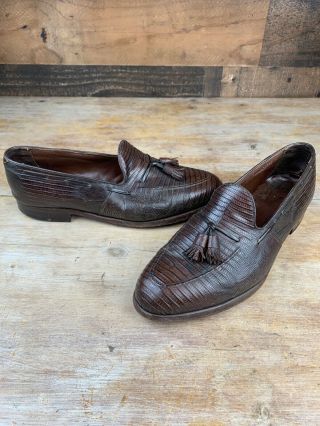 Vintage Usa Footjoy Mens Lizard Skin Tassel Loafers Brown Sz 11 D 4016