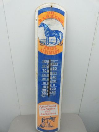 Dr.  Barkers Horse Mule Liniment 39 " Metal Thermometer Sign,  Vintage 1950 