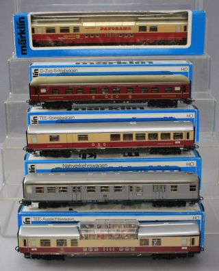 Marklin Ho Scale Vintage Passenger Cars: 4064,  4077,  4087,  4169 & 4090 [5]/box