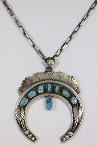 Vintage Old Pawn Navajo Sterling Silver & Turquoise Necklace