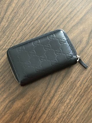 Vintage Gucci Monogram Black Leather Zipper Wallet Change Card Holder