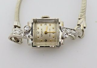 Vintage Gruen 14k White Gold Diamond Ladies Watch With 10k White Gold Bracelet.