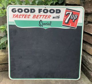 Vtg 1950s 7up Soda Pop Diner Chalkboard Menu Board Cardboard Ad Sign 20“ Rare