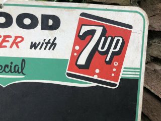 Vtg 1950s 7up Soda Pop Diner Chalkboard Menu Board Cardboard Ad Sign 20“ Rare 4
