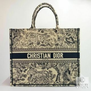 Rare Christian Dior Toile De Jouy Book Tote Bag Embroidered Saddle