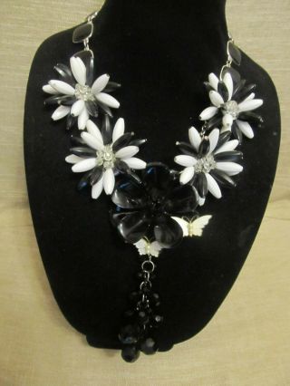 Huge Vintage Enamel Flower & Bead Statement Necklace - A Repurposed