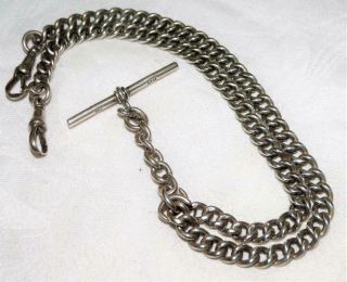ANTIQUE DOUBLE ALBERT POCKET WATCH CHAIN,  HALLMARKED EVERY LINK,  COLLECTIBLE. 2
