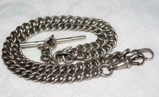 ANTIQUE DOUBLE ALBERT POCKET WATCH CHAIN,  HALLMARKED EVERY LINK,  COLLECTIBLE. 7