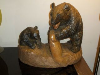Huge Vintage Hand Carved Heavy 8.  7kg Wooden Japanese Bear,  Black Forest Style
