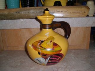 Vintage Bauer Pottery Plainware Carafe Hand Painted Mexican Design Olvera Street
