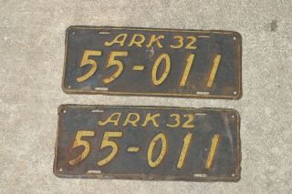 Matching Pair 1932 Arkansas License Plates Tags Vintage Trog Scta Jalopy Ford