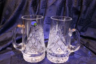 Set Of 2 Neman Glassworks,  16 - Oz Hand Made Russian Crystal Vintage Beer Mug