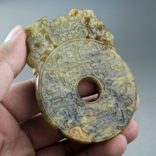 3.  2  China Old Jade Chinese Carved Double Dragon Beast Jade Pei Pendant 2087