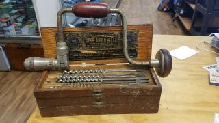 Vintage Russell Jennings Spur Auger 13 Bits W/ 3 Tier Wood Box W/ Dunlap Driver