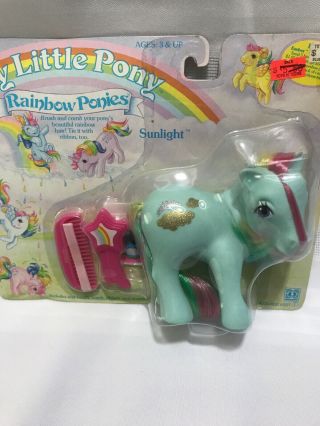 Vintage Hasbro G1 My Little Pony Rainbow Pony Sunlight Little Pony On Card