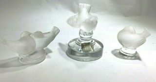 Vintage Set Of Three Lalique France Frosted Sparrow Birds Figurines