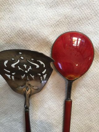 DAVID ANDERSEN NORWAY SPOON & SERVER STERLING SILV GUILLOCHE TIGER ENAMEL 1920 2