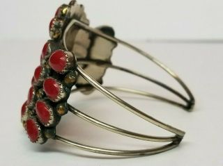 Vtg Native American Navajo Sterling Silver GOLD & Red Coral Cuff Bracelet Signed 4