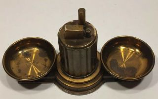 Vintage Art Deco Ronson Touch Tip Bronze - Tone Table Top Lighter & Ashtrays