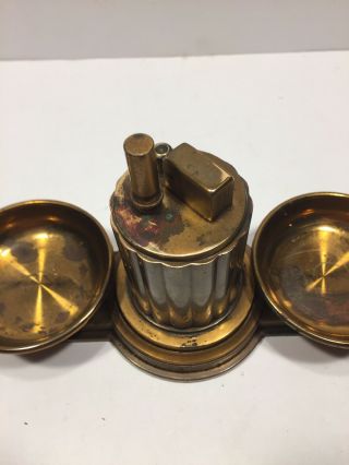 VINTAGE ART DECO RONSON TOUCH TIP BRONZE - TONE TABLE TOP LIGHTER & ASHTRAYS 3