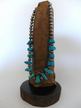Vintage Native American Navajo Sterling Bench Beads Turquoise Nuggets Necklace