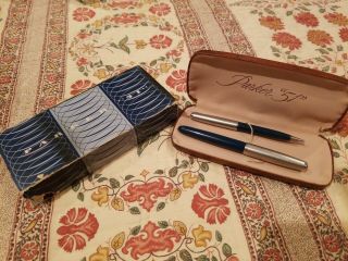 Vintage Parker " 51 " Ink Pen And Mechanical Pencil Set In Case With Cardboard Box