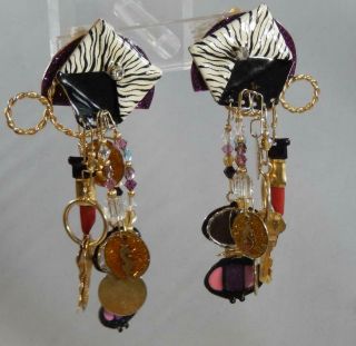 Vintage Signed Lunch At The Ritz Purse Clutch Dangle Clip - On Earrings J1686
