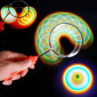 Flashing Light Up Gyro Wheel Top Magnetic Metal Rail Twirler Kid Science Toy