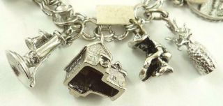 Vintage Sterling Silver Charm Bracelet with Safety Chain and 24 Charms 6