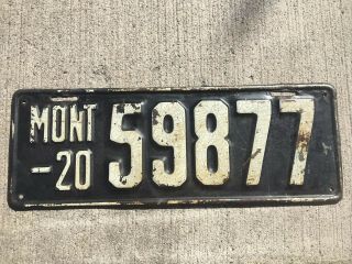 1920 Montana License Plate 59877 Vintage Number Tag