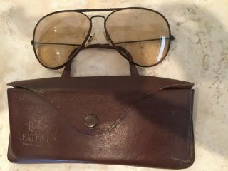 Vintage Ray Ban Aviator Leather Sunglasses With Case.  B&l Etch,