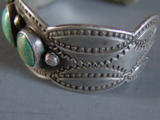 Large and Heavy Vintage Navajo Silver and Turquoise Bracelet with 6 Stones 2