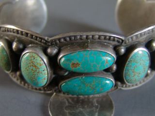 Large and Heavy Vintage Navajo Silver and Turquoise Bracelet with 6 Stones 4