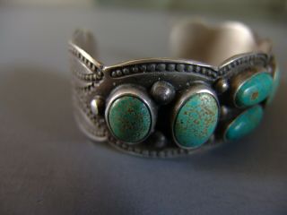 Large and Heavy Vintage Navajo Silver and Turquoise Bracelet with 6 Stones 6