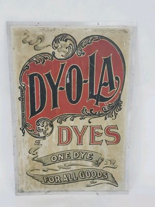 Antique Vintage Dyola (dy - O - La) 2 Door Wooden Dye Display Cabinet Door Tin Sign