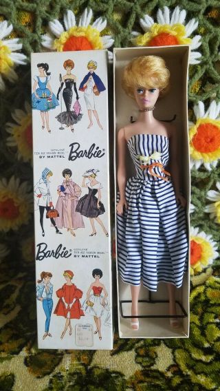 VINTAGE BARBIE DOLL NO.  850 PLATINUM BUBBLE CUT BLONDE & BOX DATED 1962 3